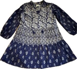 Maeve by Anthropologie Tunic Dress Womens S Navy Blue Floral Tiered Boho